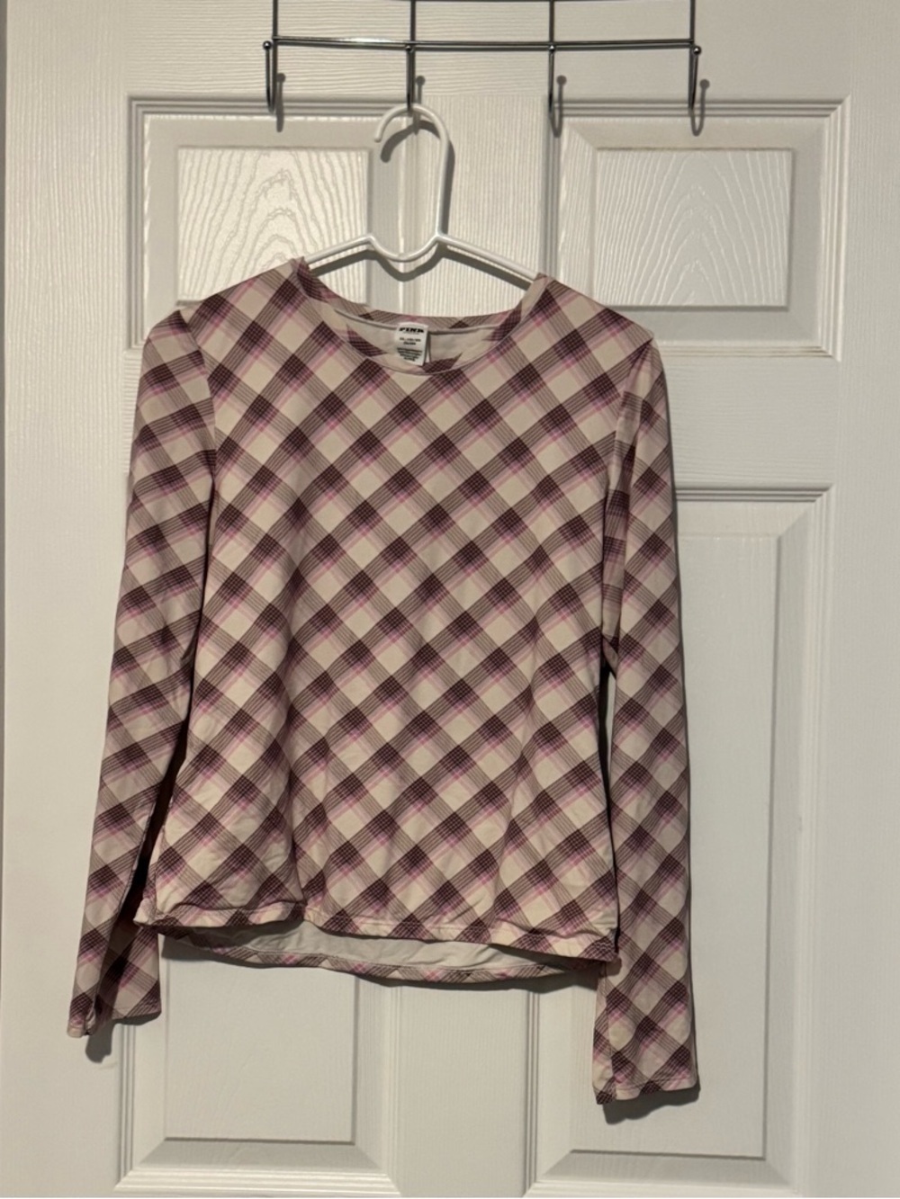 Victoria’s Secret PINK Base Stretch Long Sleeve T-Shirt Womens XXL Pink Plaid